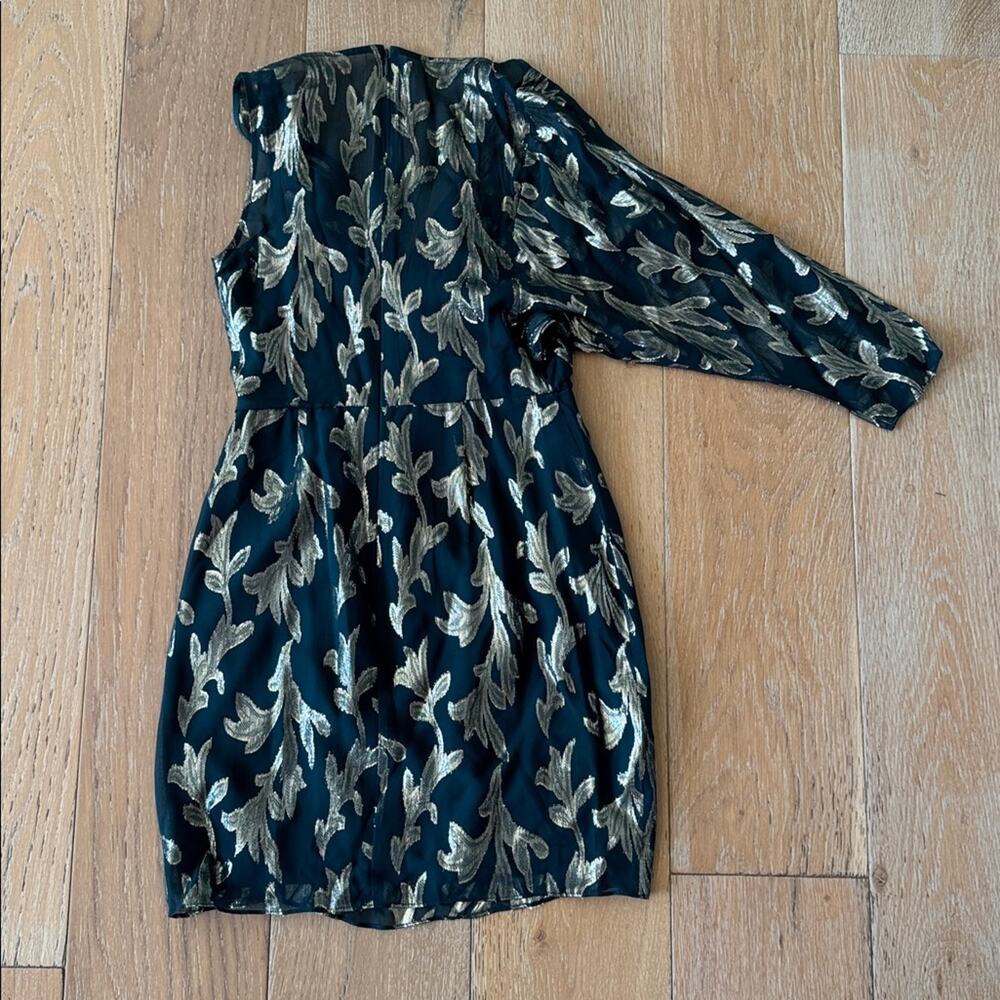 BCBGMAXAZRIA Fern Green Metallic Silk One Shoulder Cocktail Mini Dress Size 4 - Picture 6 of 8